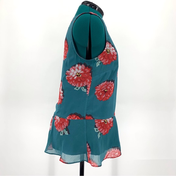 Cabi Blushing Blouse # 3445, Chrysanthemum Print Teal Sleeveless Blouse, Medium - Picture 10 of 16